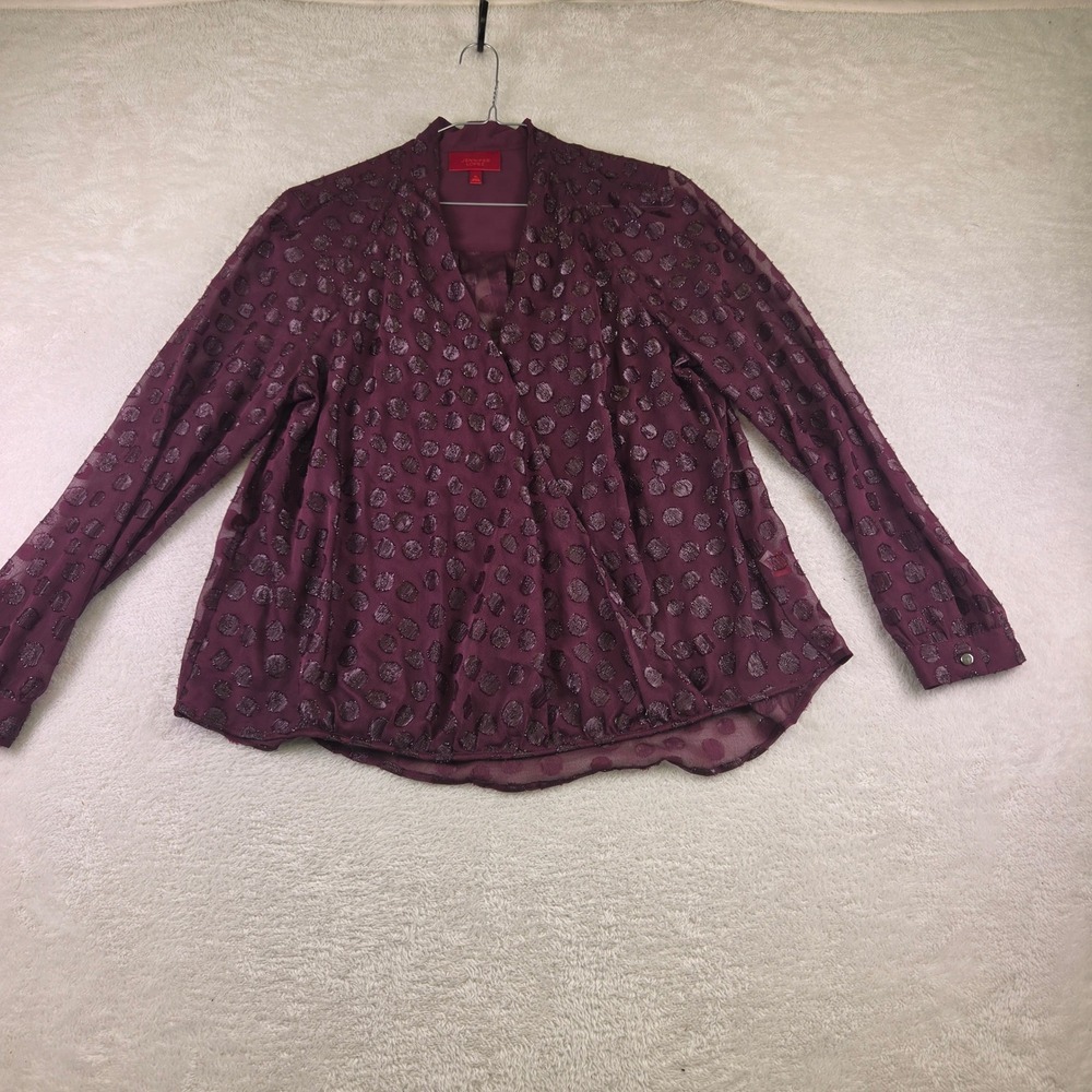 Jennifer Lopez Burgundy Metallic Clip Dot Surplice Wrap Blouse XL Burgundy Wine